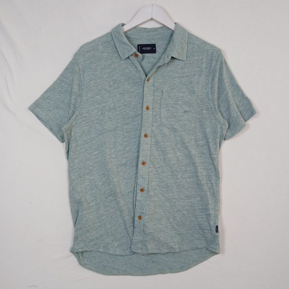 Lucky Brand Mens Short Sleeve Button Down Shirt Mint Heathered Size M